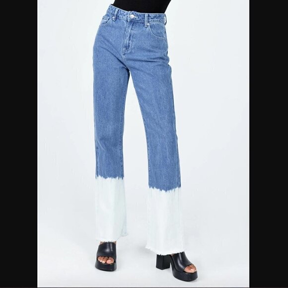 Princess Polly Myrtle Ombre Dip Dye Denim Mid Slouch Jeans 4 - Picture 1 of 8